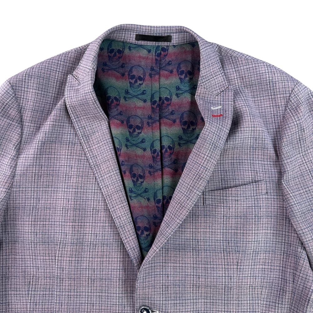 MACEOO Blazer Mens XXL Rain‎ Purple Unconstructed Descartes Skull Lining Plaid